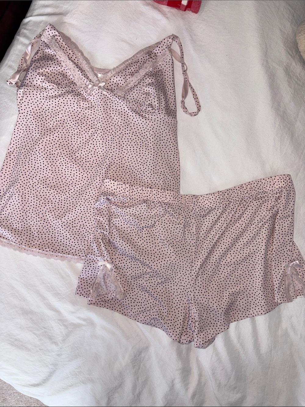 Soft Pink Polka Dot Lace-Trim Camisole & Shorts Sleep Set